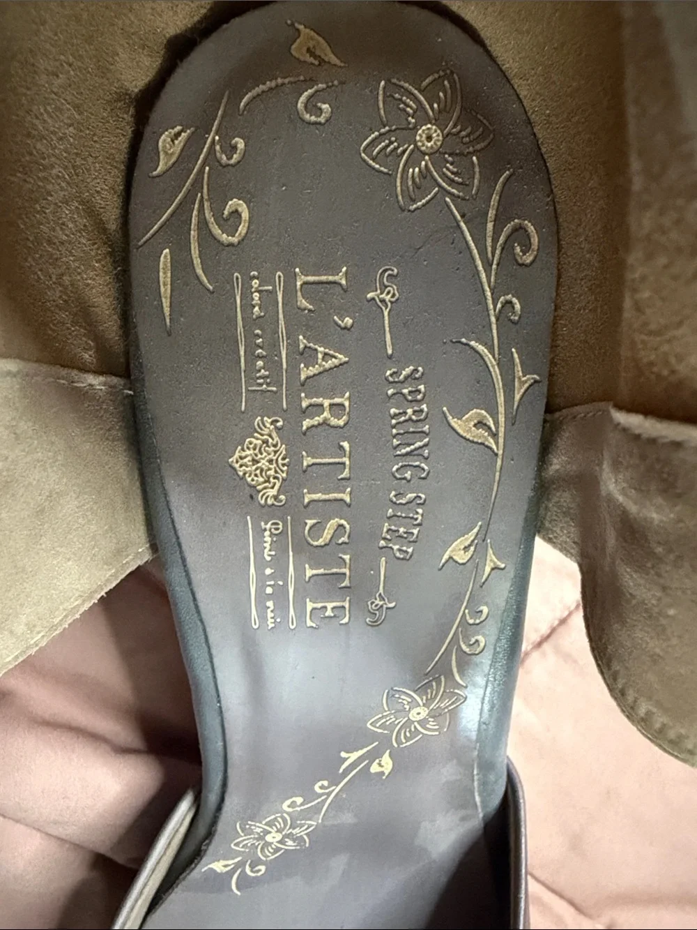 Embossed Floral Brown Block Heel